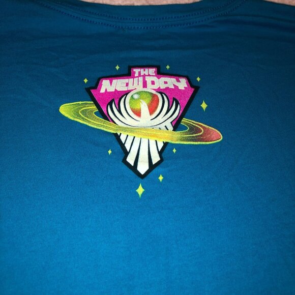 WWE WRESTLING T SHIRT L BLUE GRAPHIC THE NEW DAY RIDING A UNICORN MENS - Picture 3 of 5